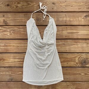 Bear Dance White Rhinestone Halter Mini Dress Size Large